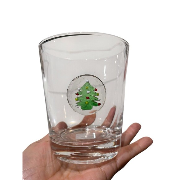 Crate & Barrel Artland Christmas Tree Glass Double Old Fashioned Fused Medallion - Picture 9 of 9